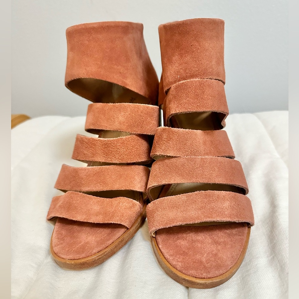 Frye Tash Rose Suede Leather Strappy Sandal Peep Toe Ankle Bootie NWOT size 10 - Picture 8 of 13